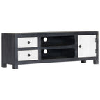 Meuble TV en Bois Gris et Blanc Sculpté - 120 cm-Mon Meuble TV-12