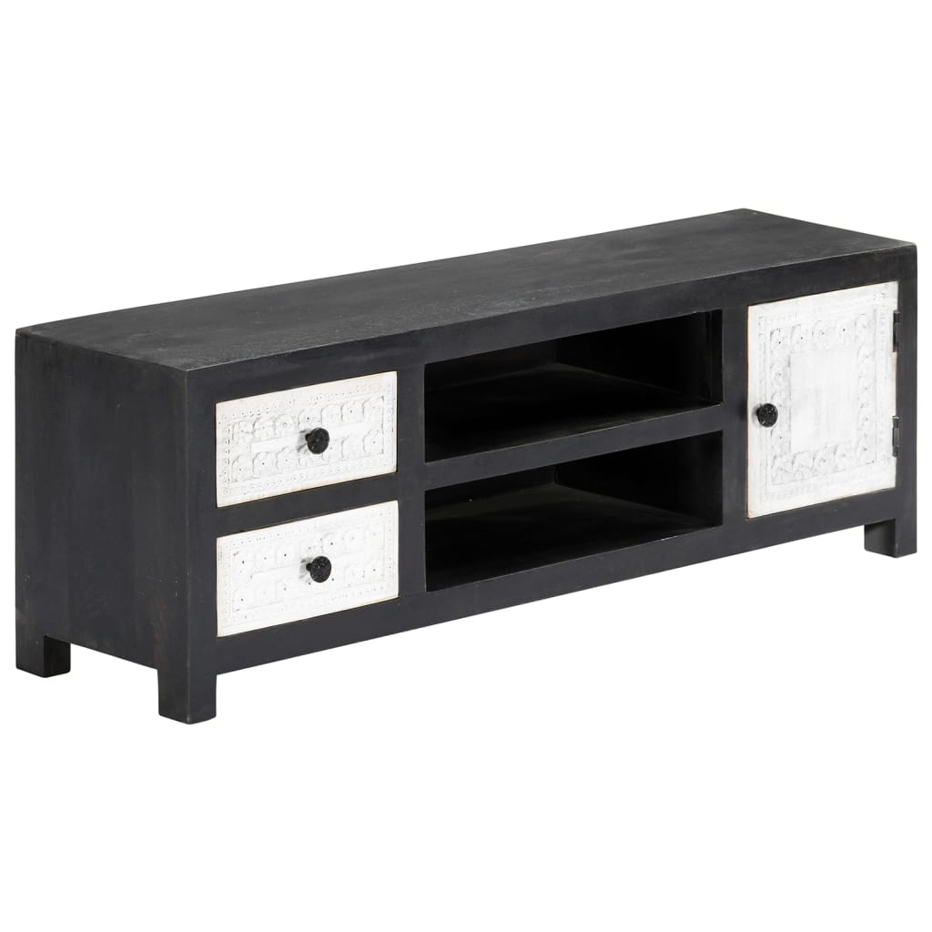 Meuble TV en Bois Gris et Blanc Sculpté - 120 cm-Mon Meuble TV-2
