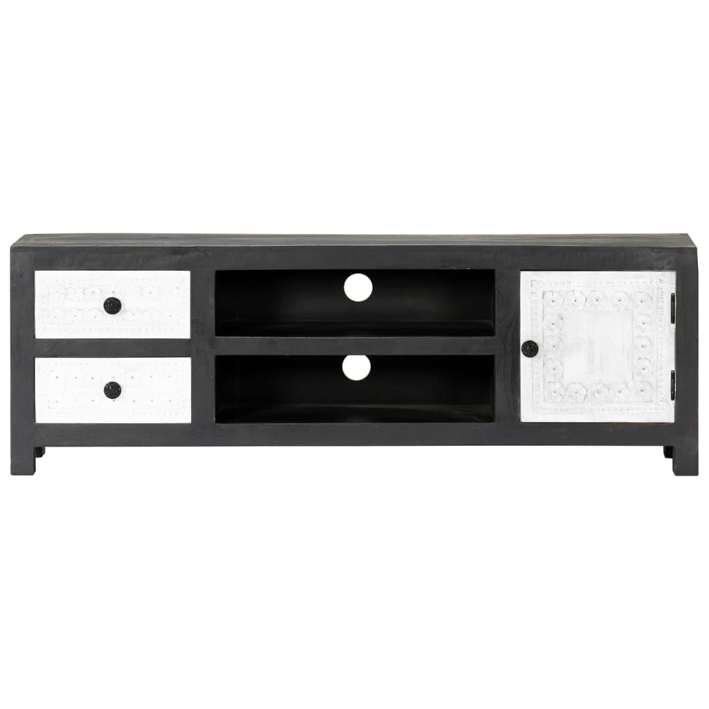 Meuble TV en Bois Gris et Blanc Sculpté - 120 cm-Mon Meuble TV-3