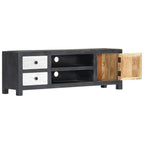 Meuble TV en Bois Gris et Blanc Sculpté - 120 cm-Mon Meuble TV-4