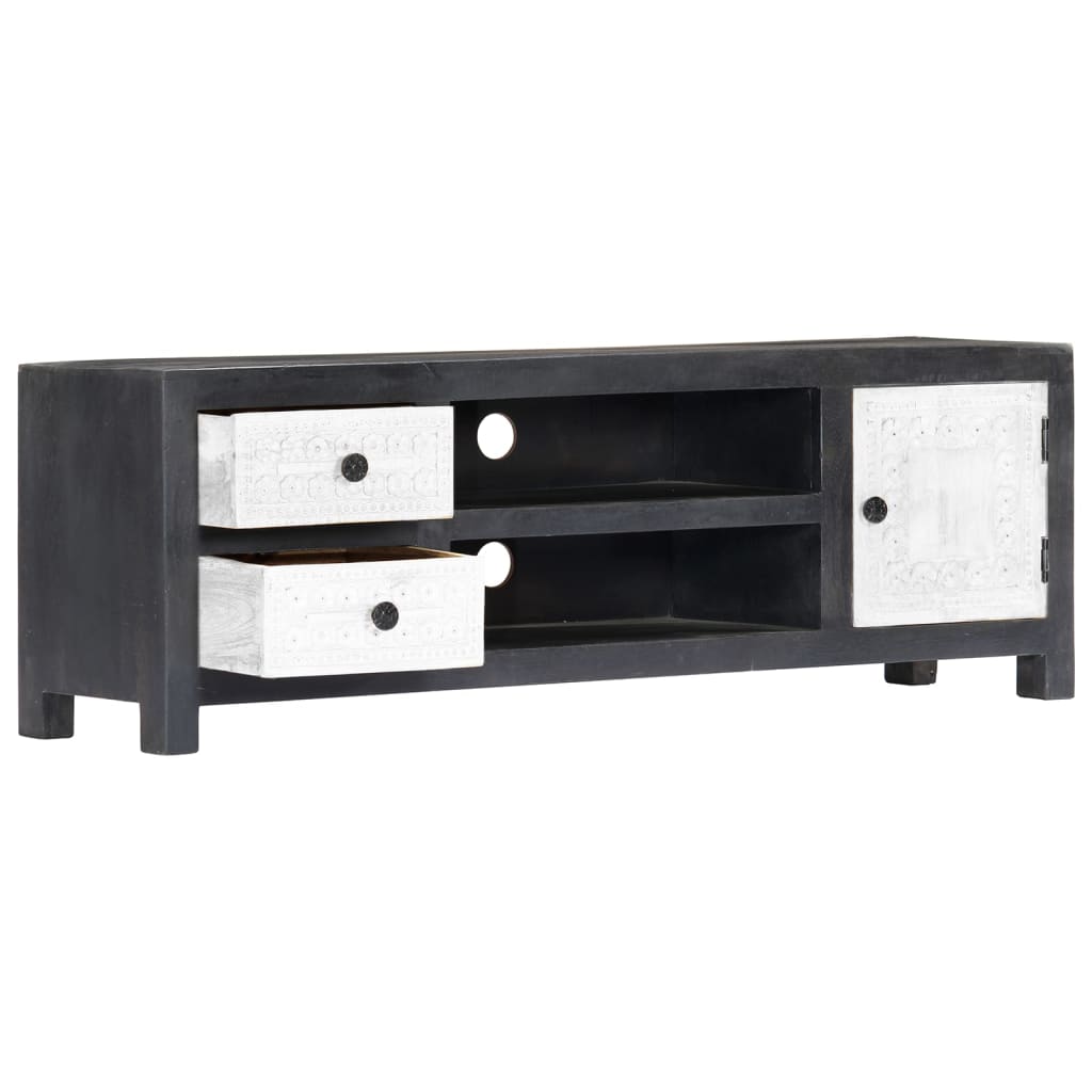 Meuble TV en Bois Gris et Blanc Sculpté - 120 cm-Mon Meuble TV-5