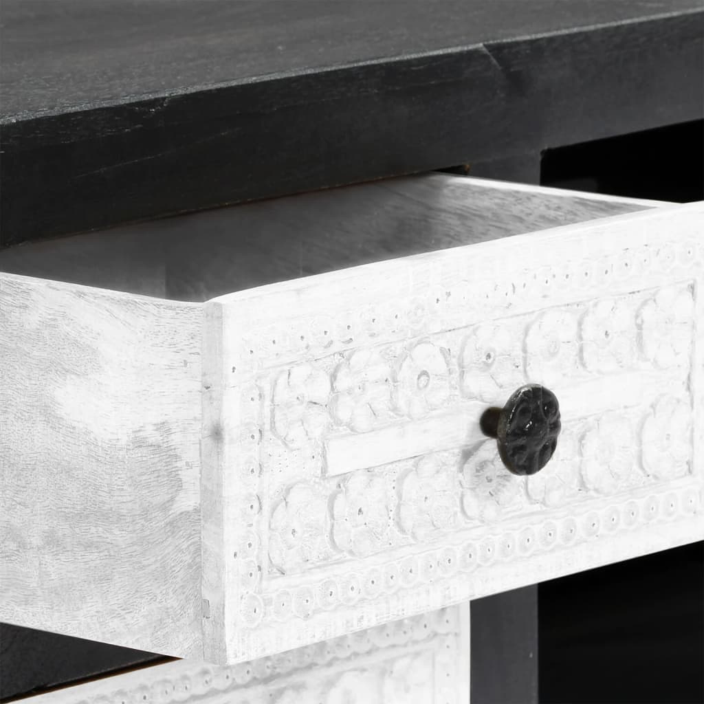 Meuble TV en Bois Gris et Blanc Sculpté - 120 cm-Mon Meuble TV-8