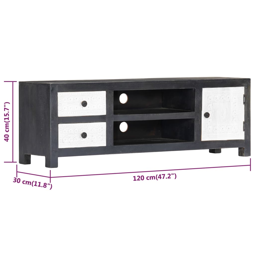 Meuble TV en Bois Gris et Blanc Sculpté - 120 cm-Mon Meuble TV-9