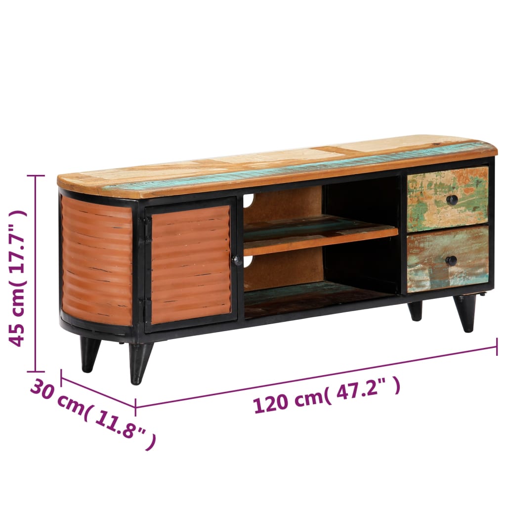 Meuble TV en Bois Massif Ancien et Métal - 120 cm-Mon Meuble TV-6