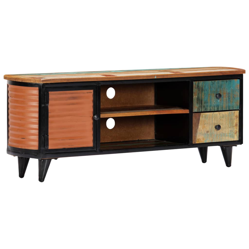 Meuble TV en Bois Massif Ancien et Métal - 120 cm-Mon Meuble TV-7