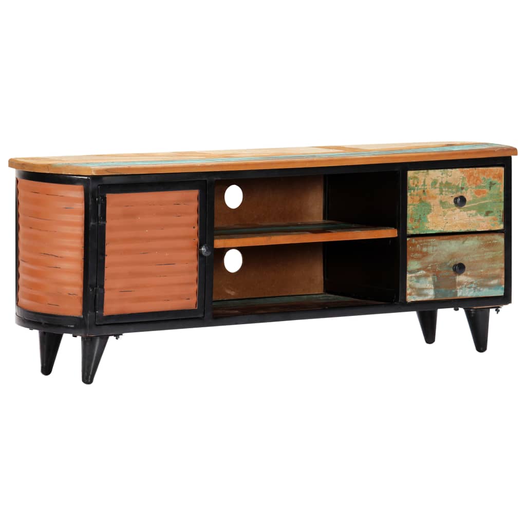 Meuble TV en Bois Massif Ancien et Métal - 120 cm-Mon Meuble TV-8