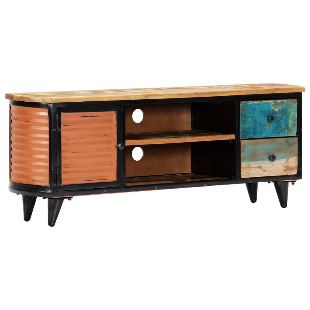 Meuble TV en Bois Massif Ancien et Métal - 120 cm-Mon Meuble TV-9