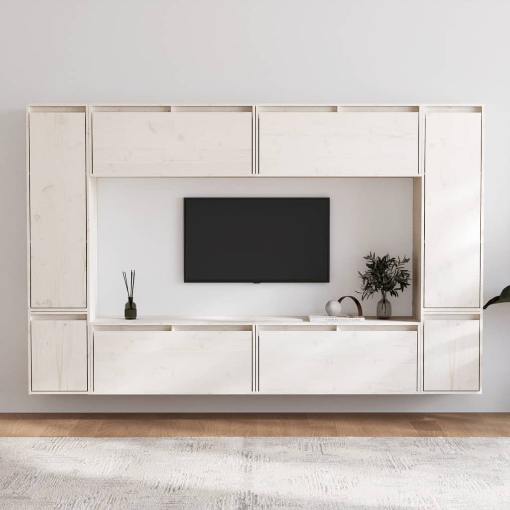 Meuble TV en Bois Massif Blanc - 8 Pièces-Mon Meuble TV-2