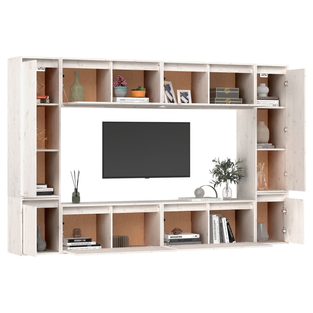 Meuble TV en Bois Massif Blanc - 8 Pièces-Mon Meuble TV-4