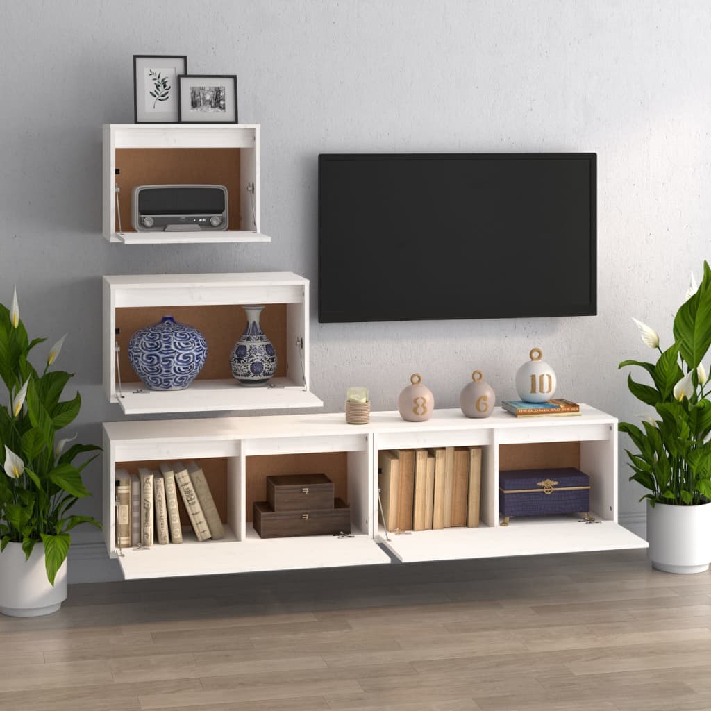 Meuble TV en Bois Massif de Pin Blanc - 4 Pièces-Mon Meuble TV-3