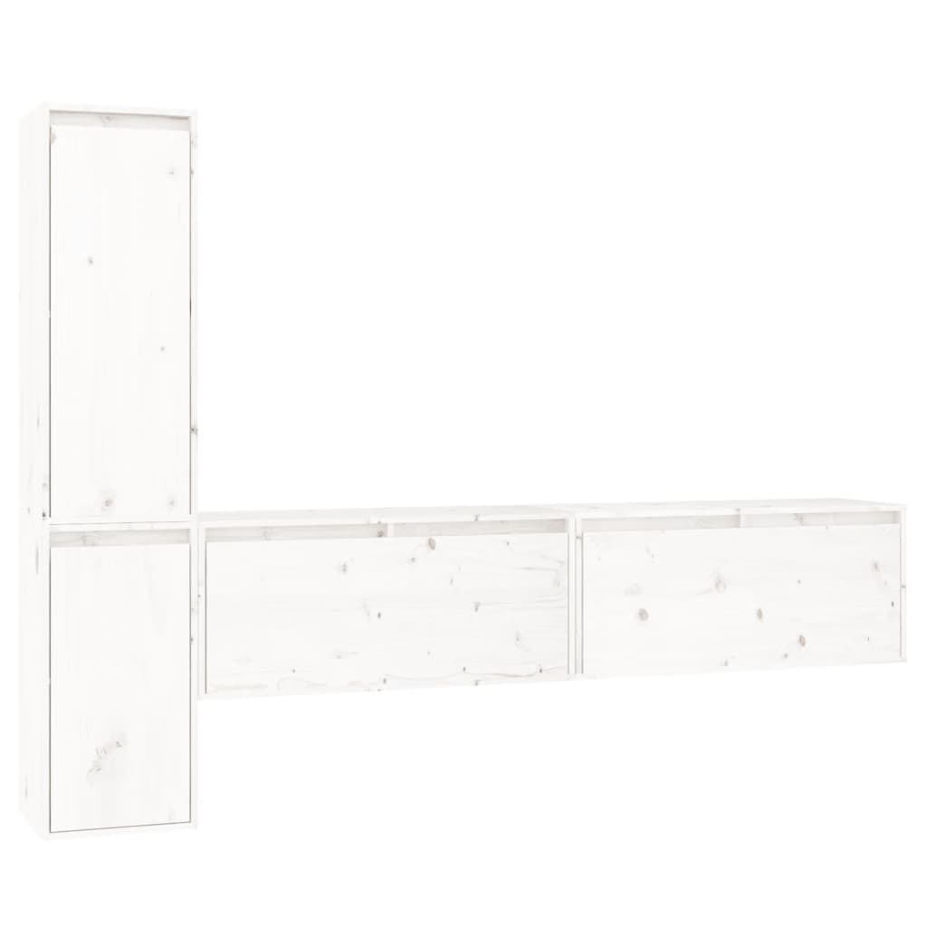 Meuble TV en Bois Massif et Blanc - 4 Pièces-Mon Meuble TV-Blanc-1