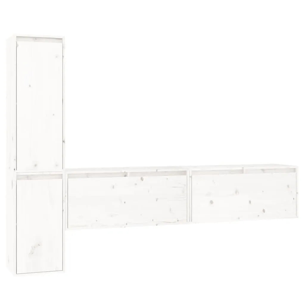 Meuble TV en Bois Massif et Blanc - 4 Pièces-Mon Meuble TV-Blanc-1
