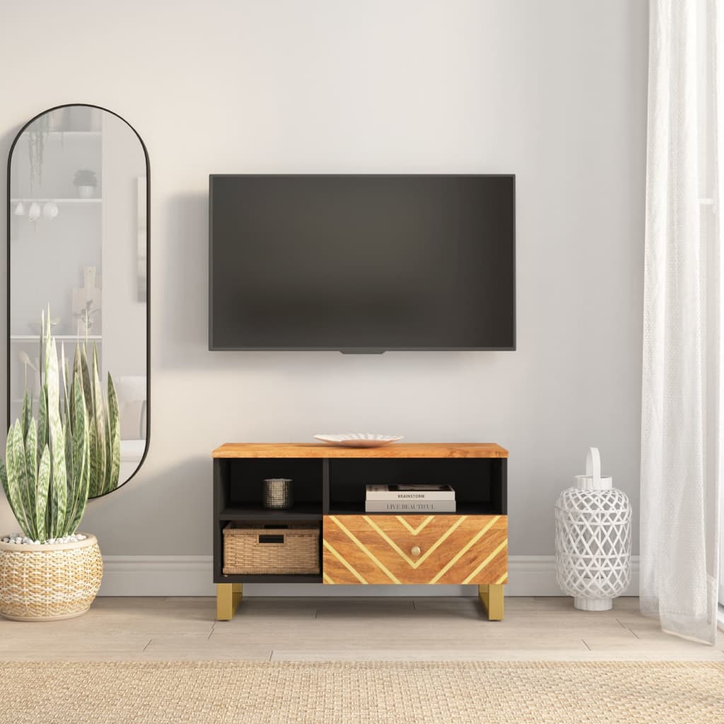 Meuble TV en Bois Massif et Métal - 80 cm-Mon Meuble TV-1
