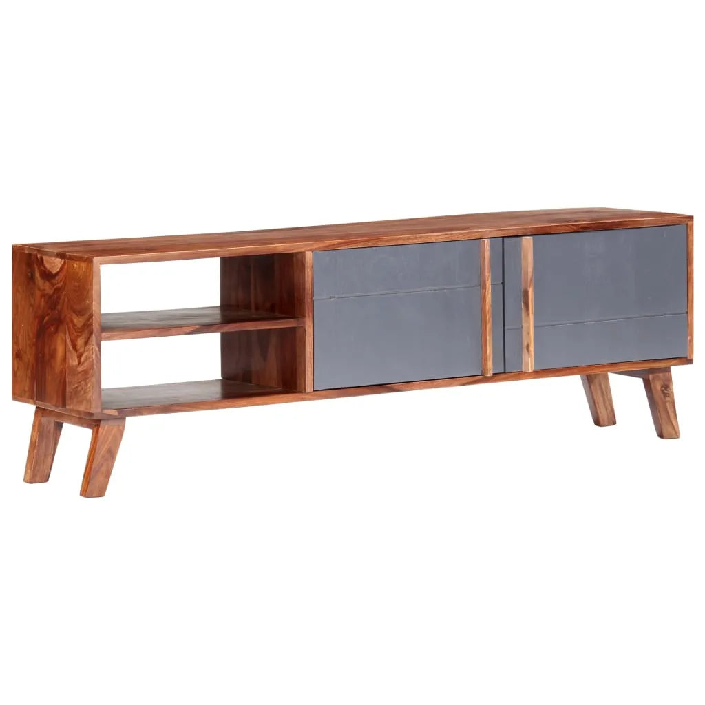 Meuble TV en Bois Massif Gris - 140 cm-Mon Meuble TV-1