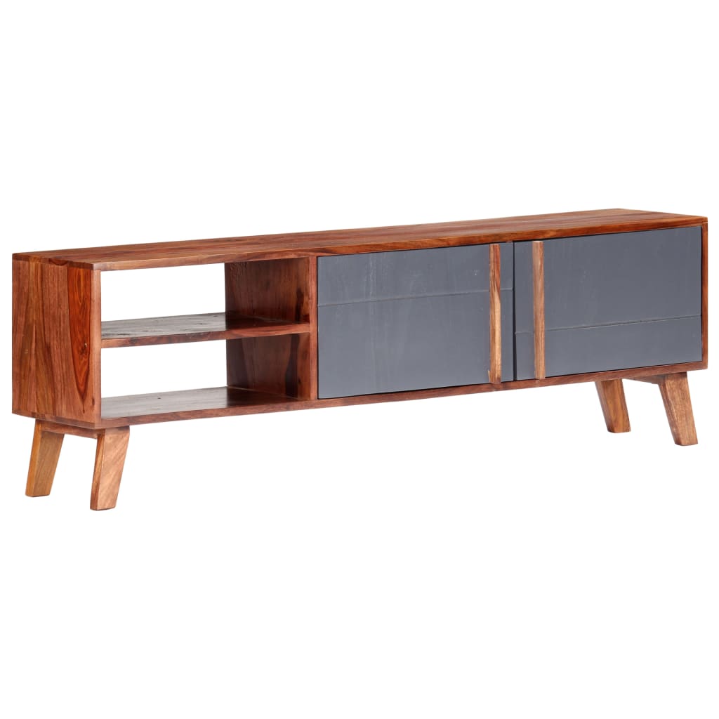 Meuble TV en Bois Massif Gris - 140 cm-Mon Meuble TV-10