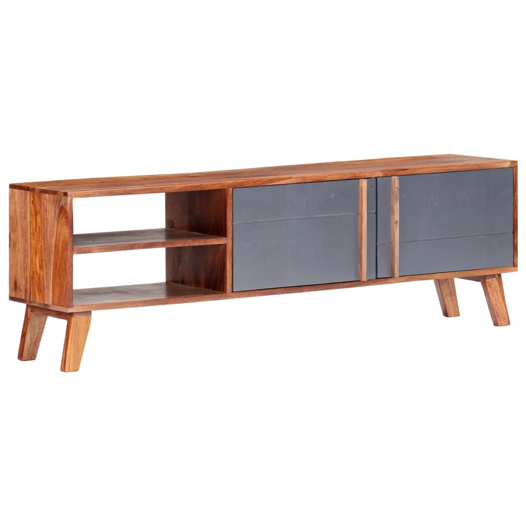 Meuble TV en Bois Massif Gris - 140 cm-Mon Meuble TV-12