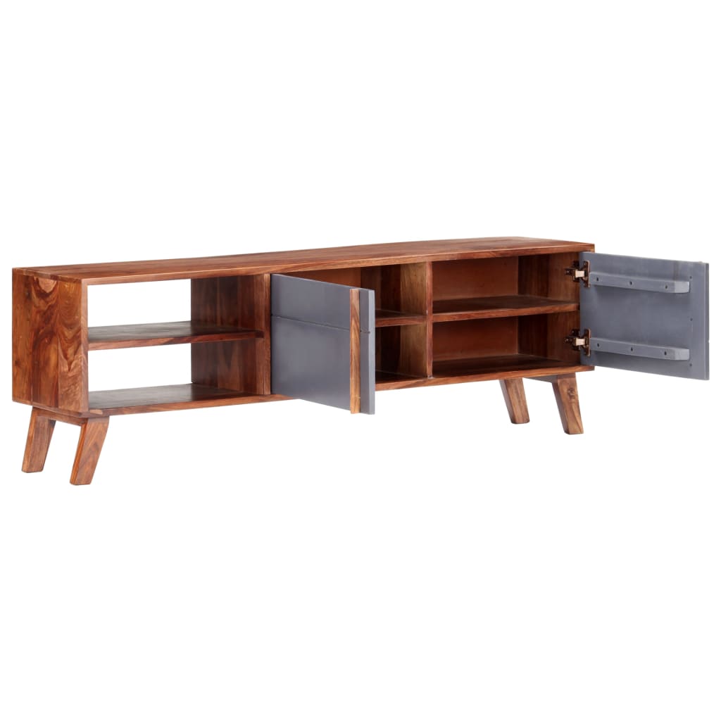 Meuble TV en Bois Massif Gris - 140 cm-Mon Meuble TV-2