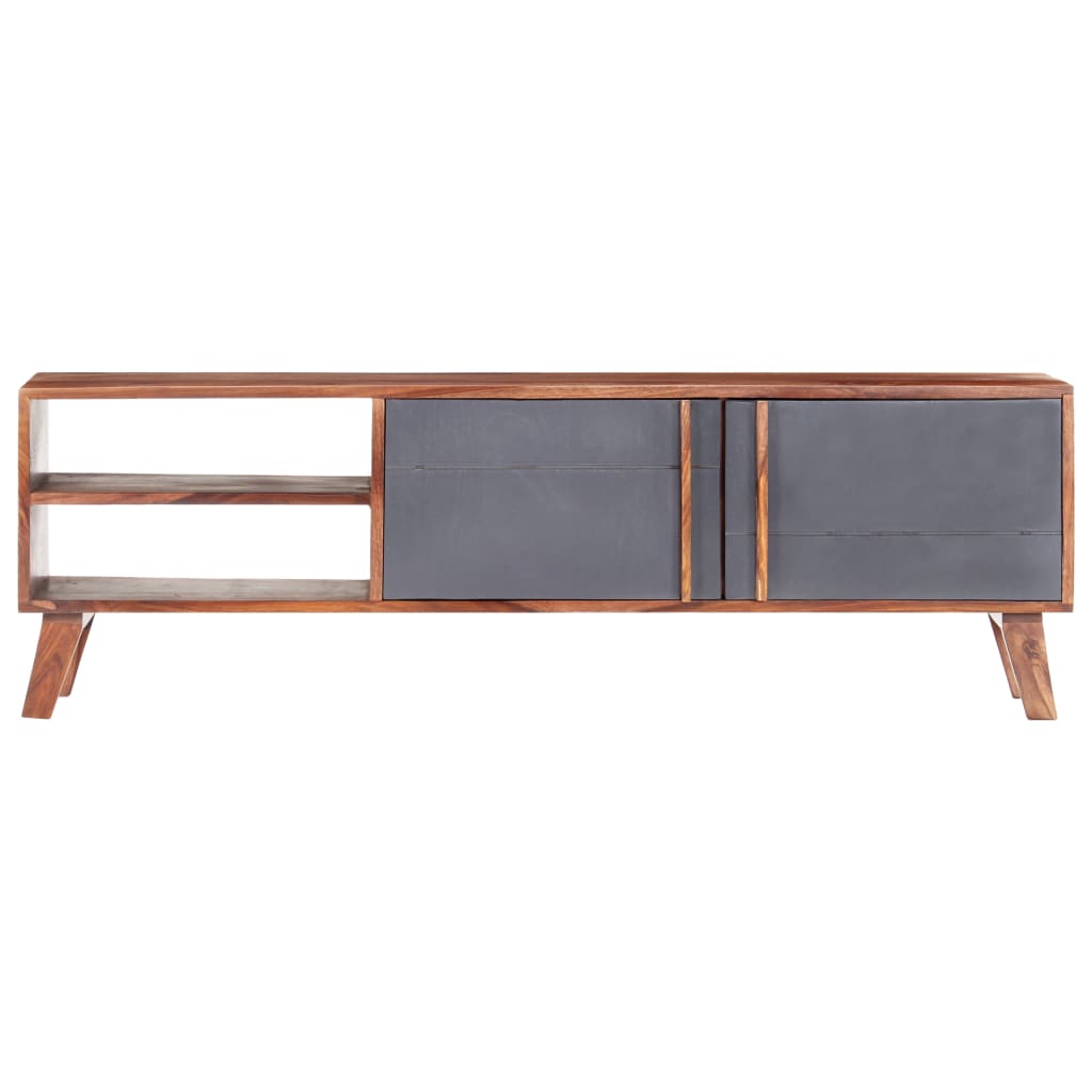 Meuble TV en Bois Massif Gris - 140 cm-Mon Meuble TV-3