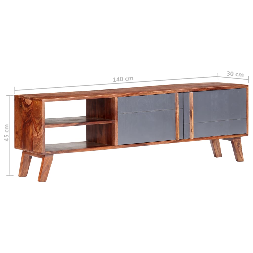 Meuble TV en Bois Massif Gris - 140 cm-Mon Meuble TV-7