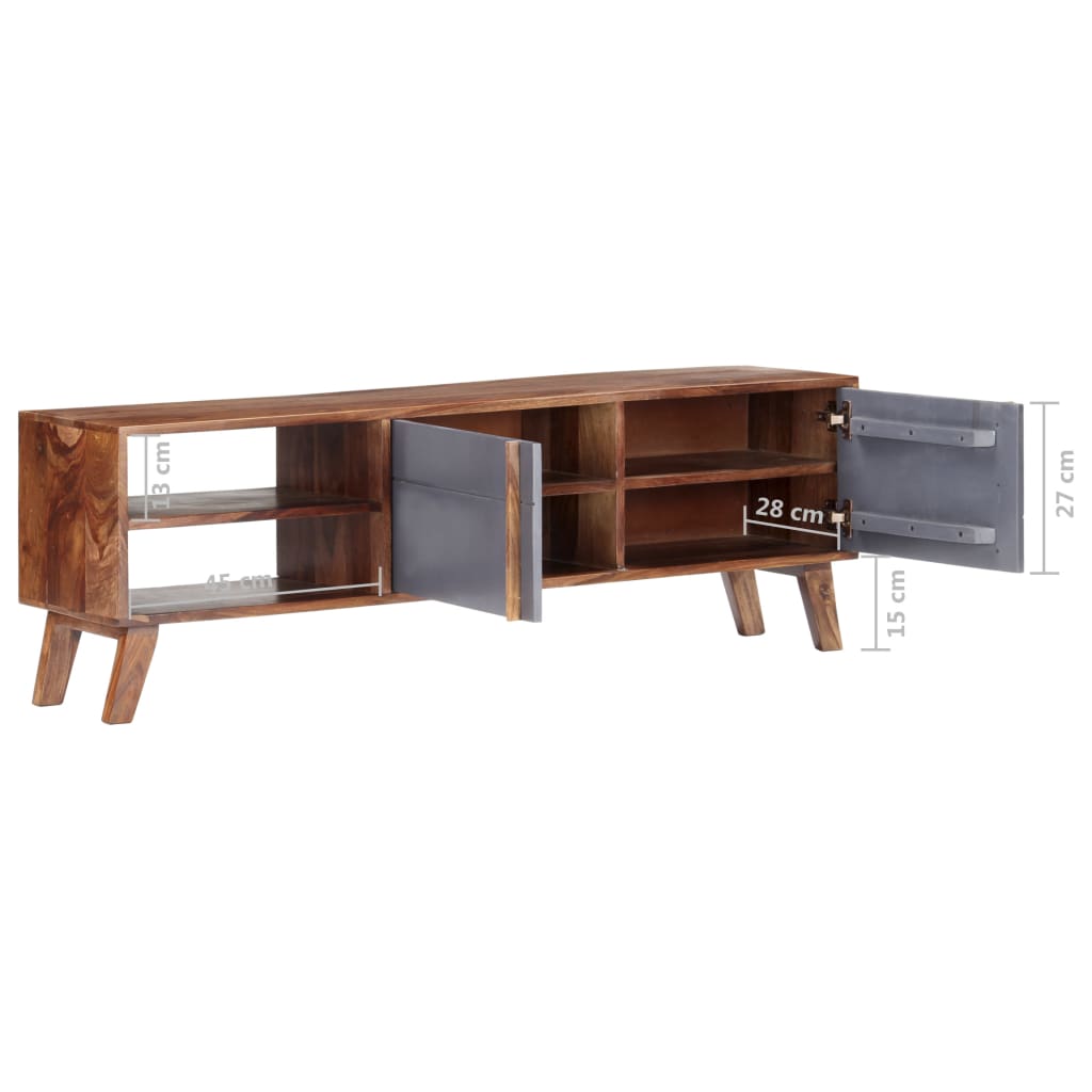 Meuble TV en Bois Massif Gris - 140 cm-Mon Meuble TV-8