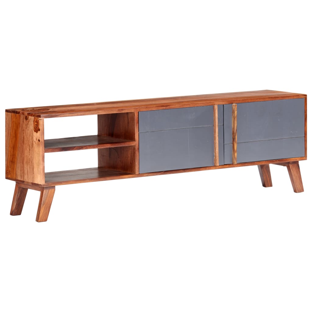 Meuble TV en Bois Massif Gris - 140 cm-Mon Meuble TV-9