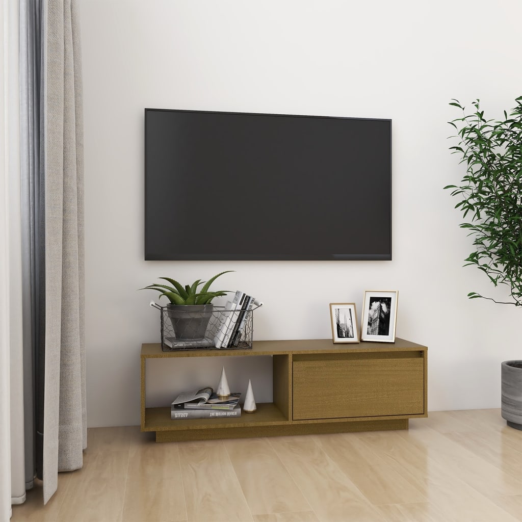 Meuble TV en Bois Massif Marron - 110 cm-Mon Meuble TV-marron miel-1-12