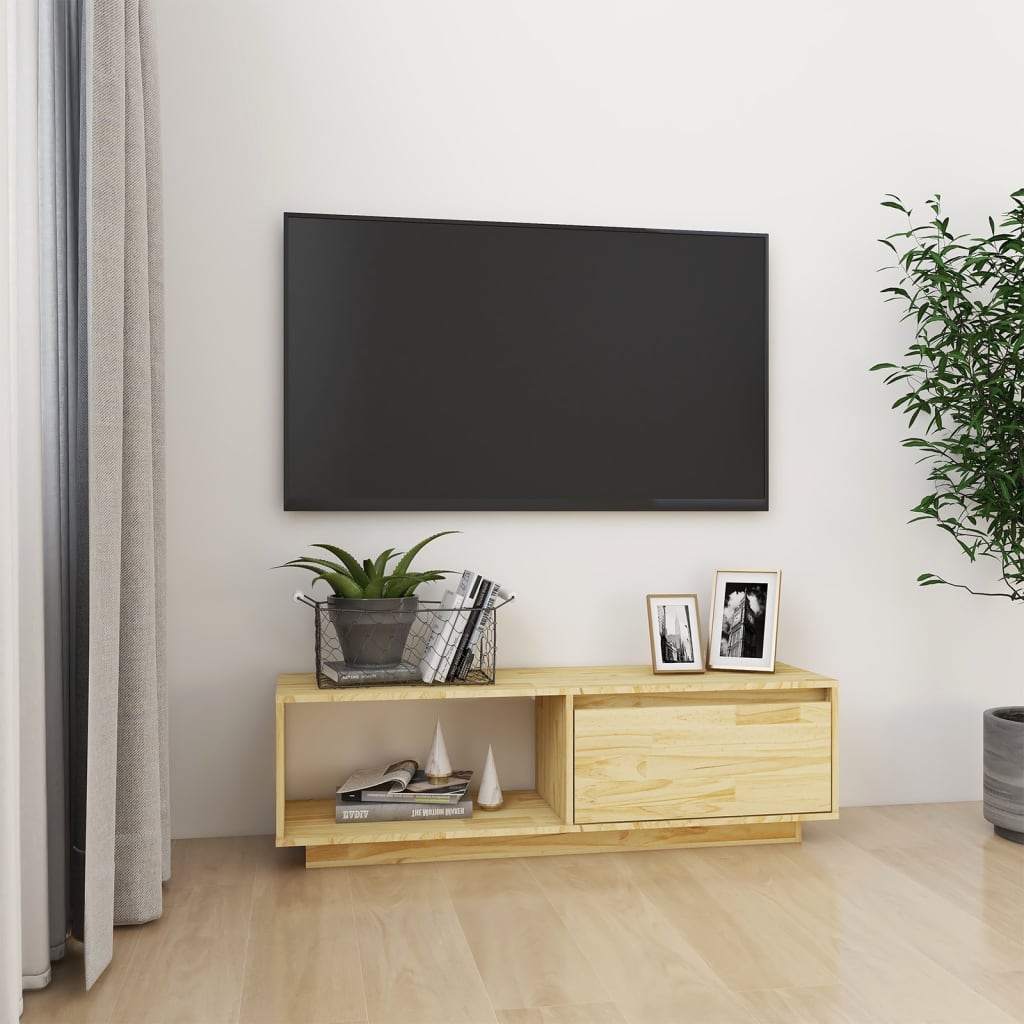 Meuble TV en Bois Massif Marron - 110 cm-Mon Meuble TV-Naturel-1-1