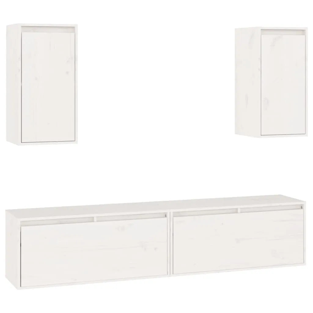 Meuble TV en Bois Massif Naturel Blanc - 4 Pièces-Mon Meuble TV-Blanc-1