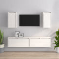 Meuble TV en Bois Massif Naturel Blanc - 4 Pièces-Mon Meuble TV-Blanc-2