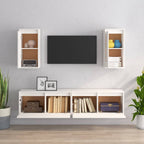 Meuble TV en Bois Massif Naturel Blanc - 4 Pièces-Mon Meuble TV-Blanc-3