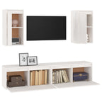 Meuble TV en Bois Massif Naturel Blanc - 4 Pièces-Mon Meuble TV-Blanc-4