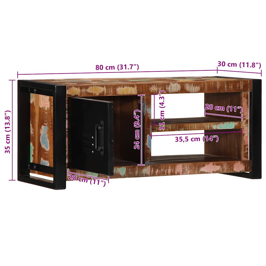 Meuble TV en Bois Massif Recyclé et Fer - 80 cm-Mon Meuble TV-Bois de récupération massif-11