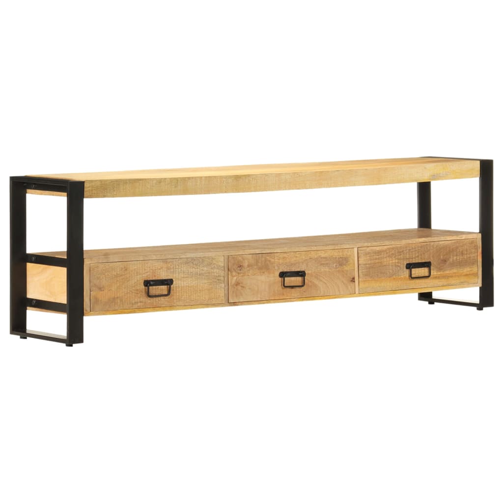 Meuble TV en Bois Naturel et Noir - 120 cm-Mon Meuble TV-150 cm-bois de manguier massif-1-14