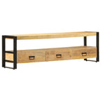 Meuble TV en Bois Naturel et Noir - 120 cm-Mon Meuble TV-150 cm-bois de manguier massif-1-14