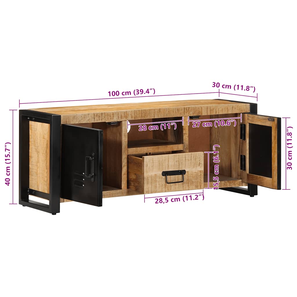Meuble TV en Manguier Brut et Métal - 100 cm-Mon Meuble TV-Bois de manguier brut massif-10