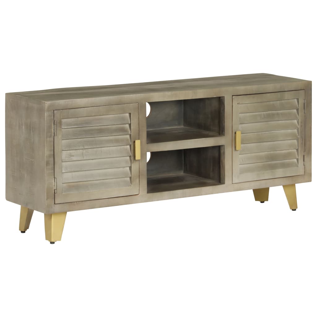 Meuble TV en Manguier Gris et Laiton - 110 cm-Mon Meuble TV-11