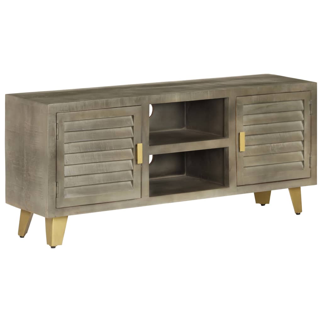 Meuble TV en Manguier Gris et Laiton - 110 cm-Mon Meuble TV-12