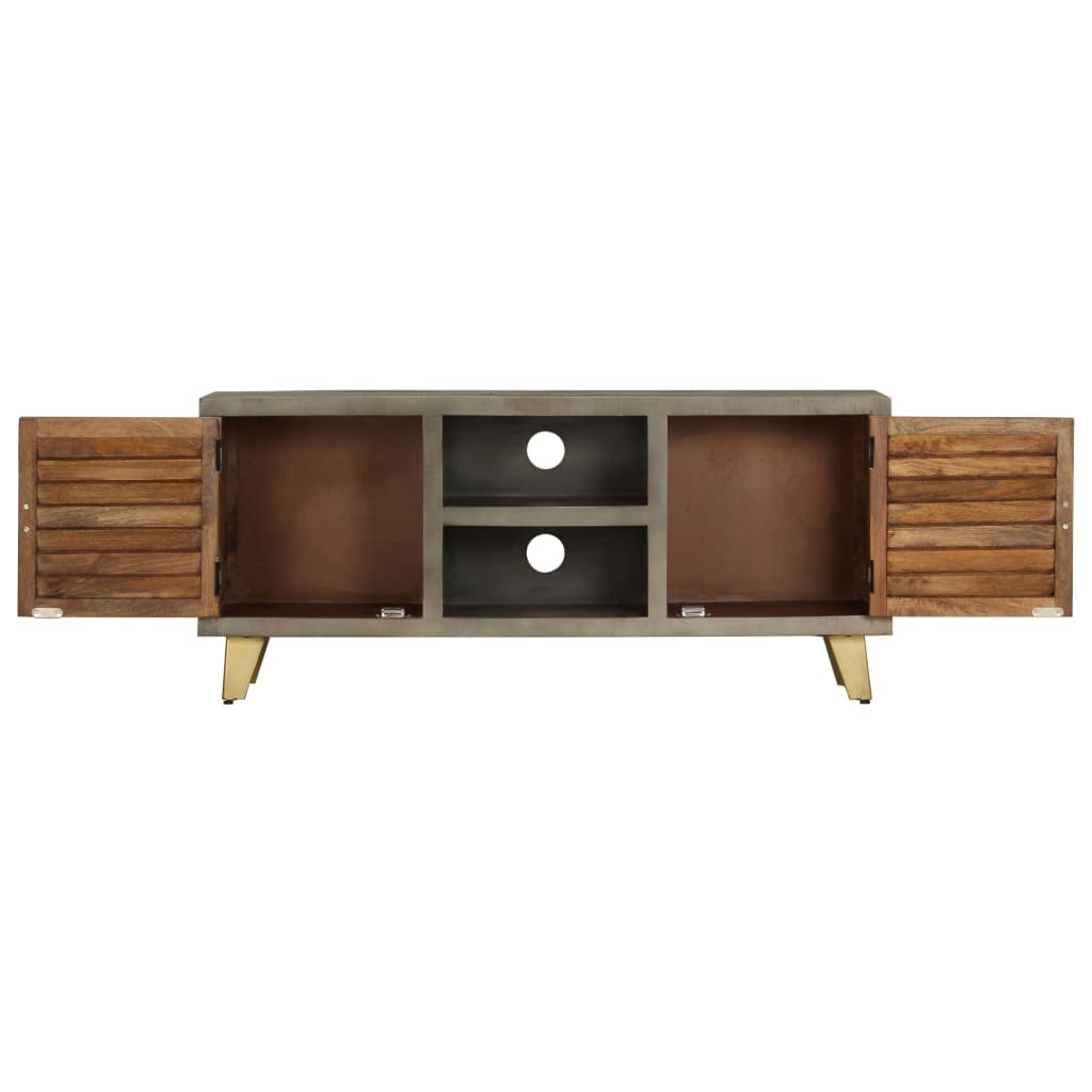 Meuble TV en Manguier Gris et Laiton - 110 cm-Mon Meuble TV-3