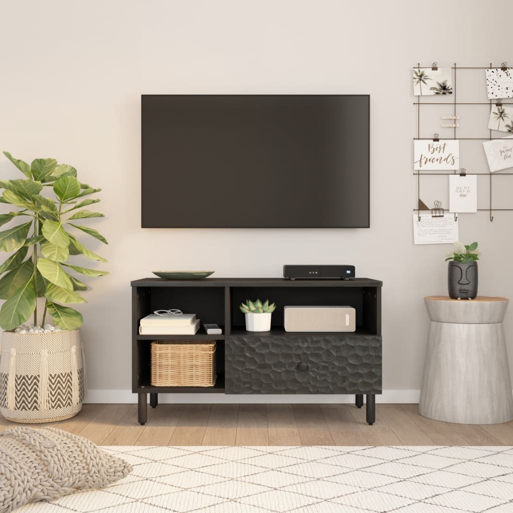 Meuble TV en Manguier Noir - 80 cm-Mon Meuble TV-Naturel-Bois d'acacia massif-1-2