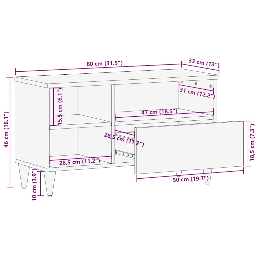 Meuble TV en Manguier Sculpté et Noir - 80 cm-Mon Meuble TV-12