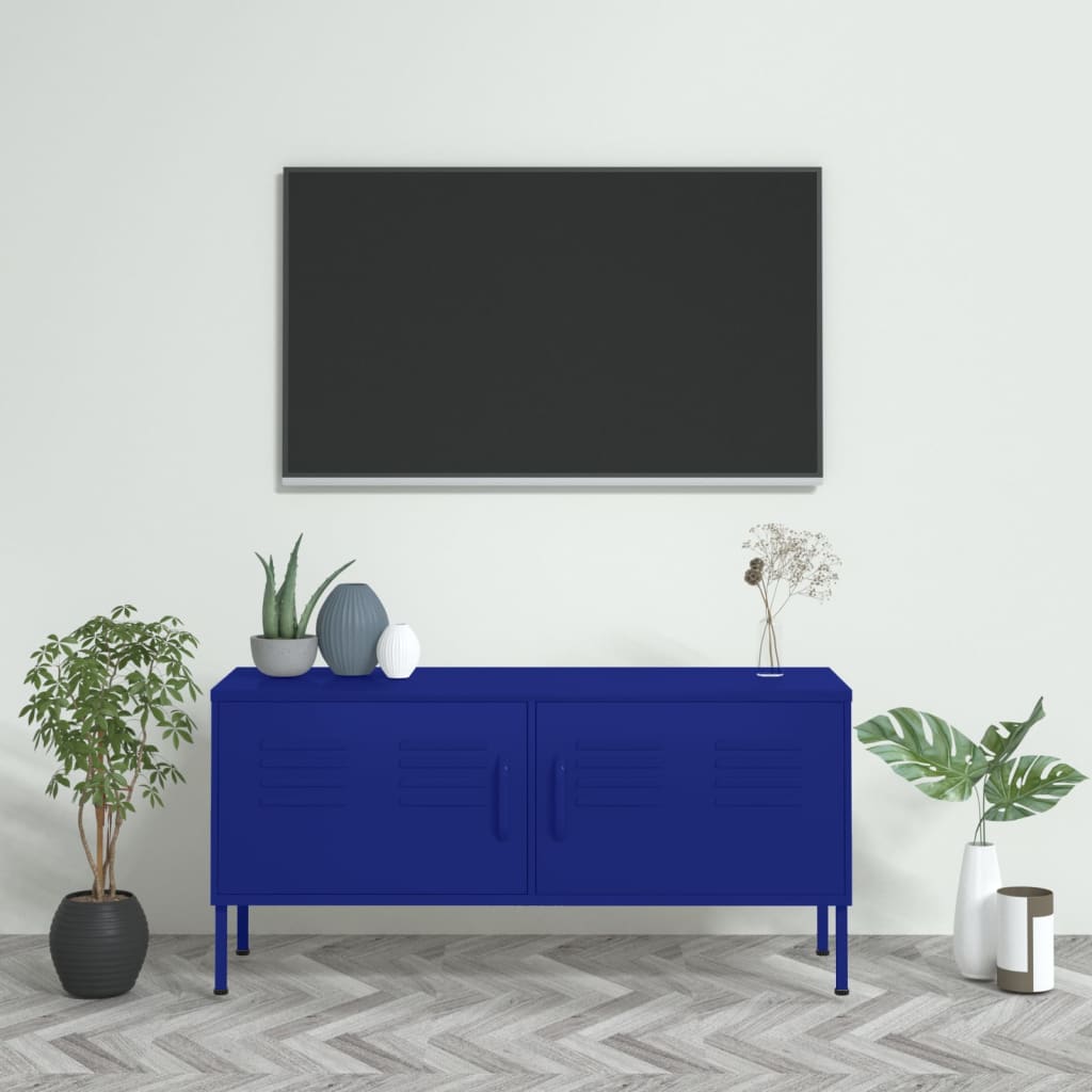 Meuble TV en Métal Couleur Blanc - 105 cm-Mon Meuble TV-Bleu marine-12