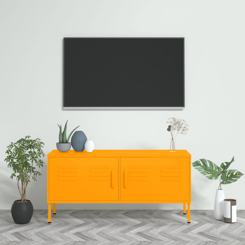 Meuble TV en Métal Couleur Blanc - 105 cm-Mon Meuble TV-Jaune moutarde-13