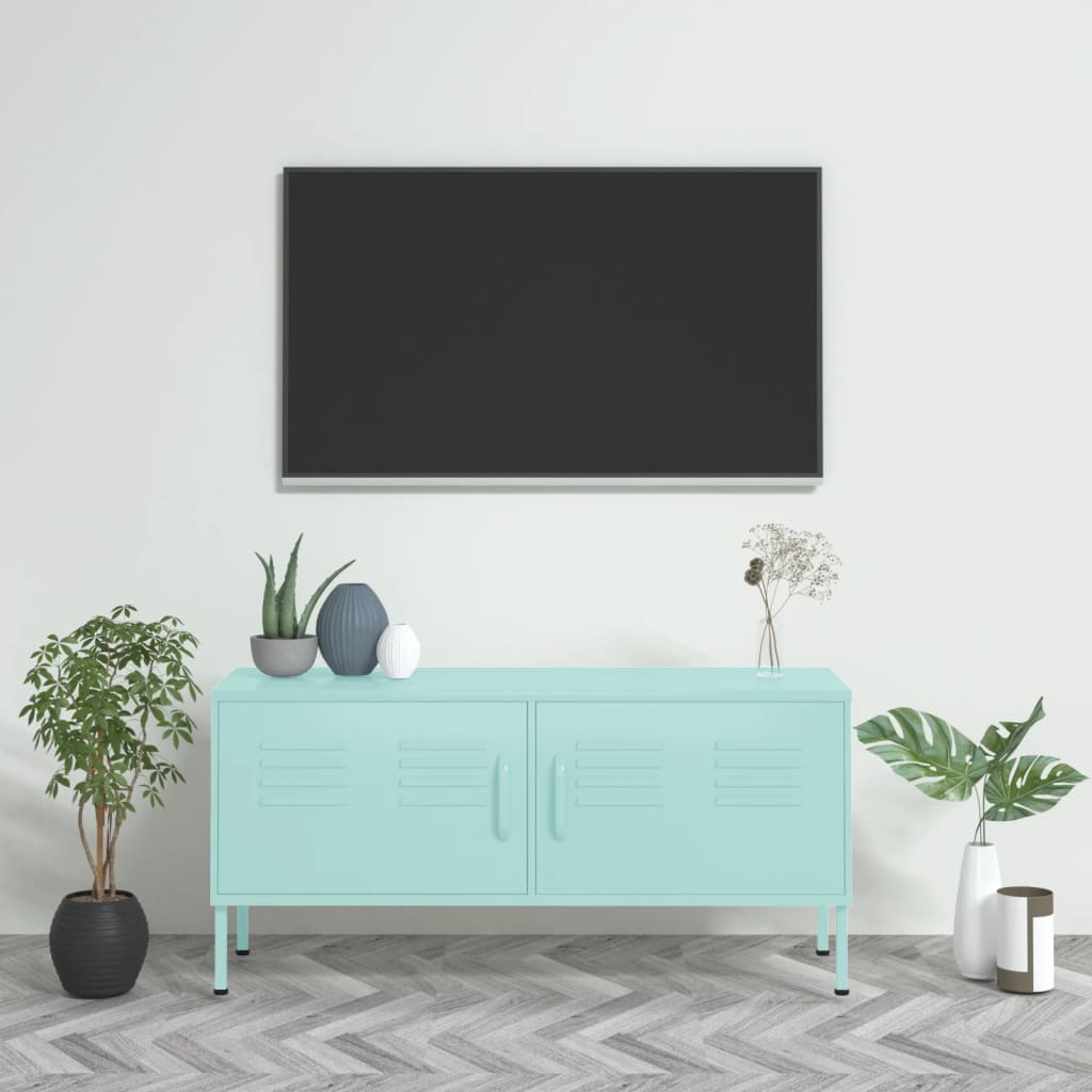 Meuble TV en Métal Couleur Blanc - 105 cm-Mon Meuble TV-Menthe-18