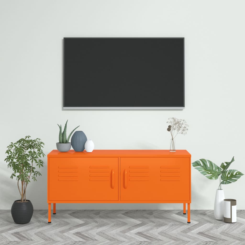 Meuble TV en Métal Couleur Blanc - 105 cm-Mon Meuble TV-Orange-14