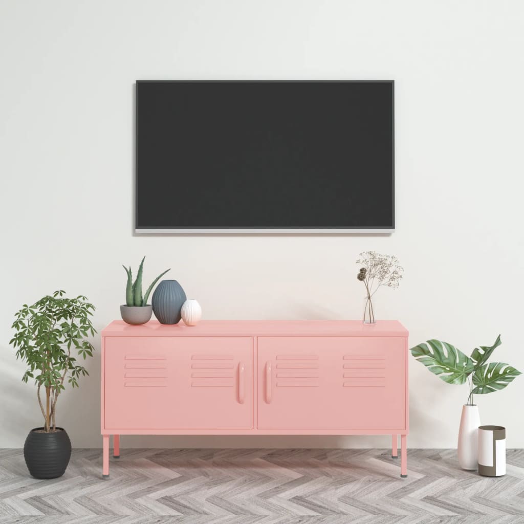 Meuble TV en Métal Couleur Blanc - 105 cm-Mon Meuble TV-Rose-15