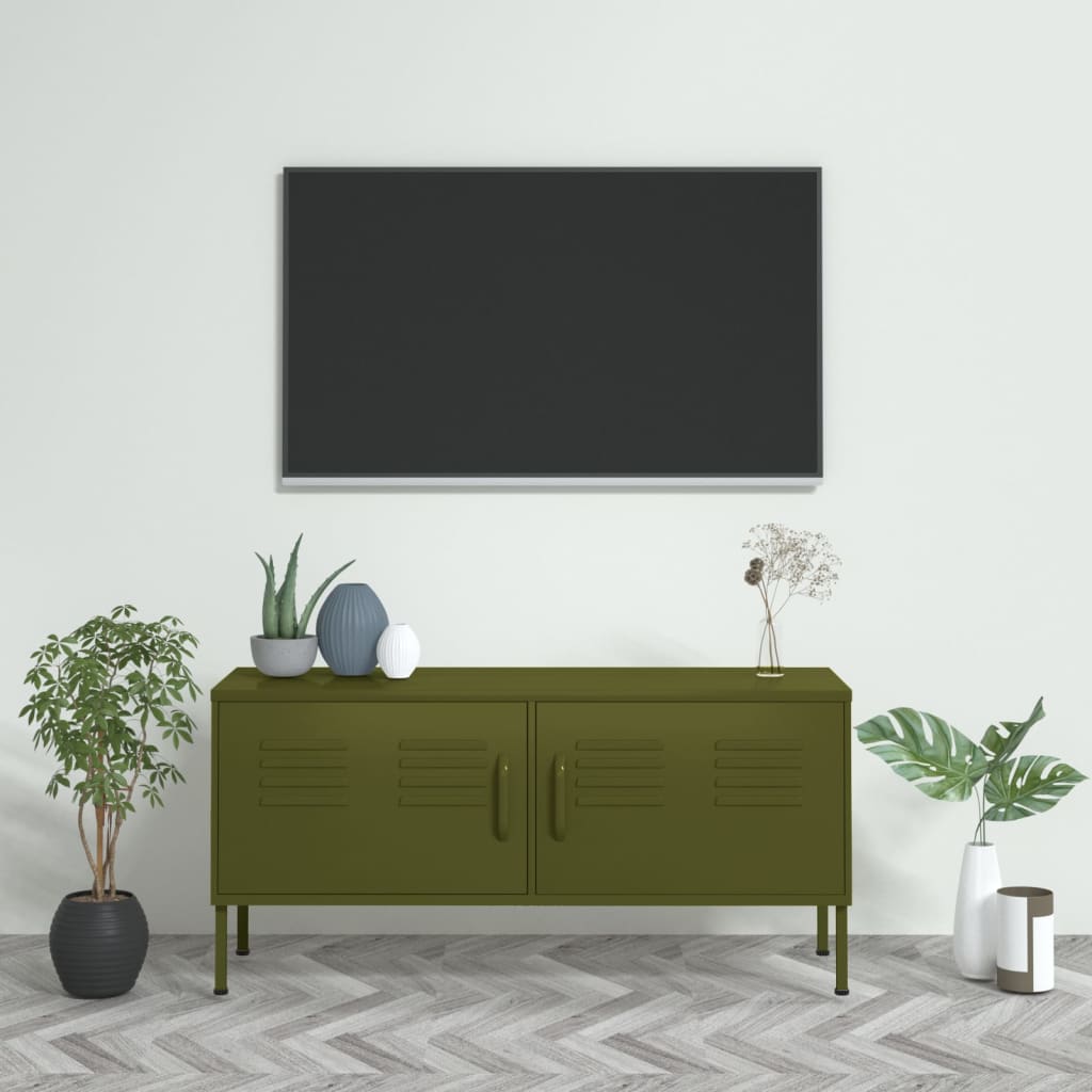 Meuble TV en Métal Couleur Blanc - 105 cm-Mon Meuble TV-Vert olive-11