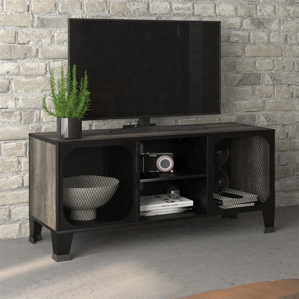 Meuble TV en Métal et Effet Bois Rustique - 105 cm-Mon Meuble TV-Gris-1-11