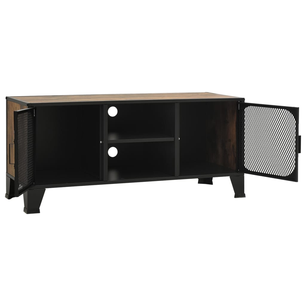Meuble TV en Métal et Effet Bois Rustique - 105 cm-Mon Meuble TV-Gris-1-6
