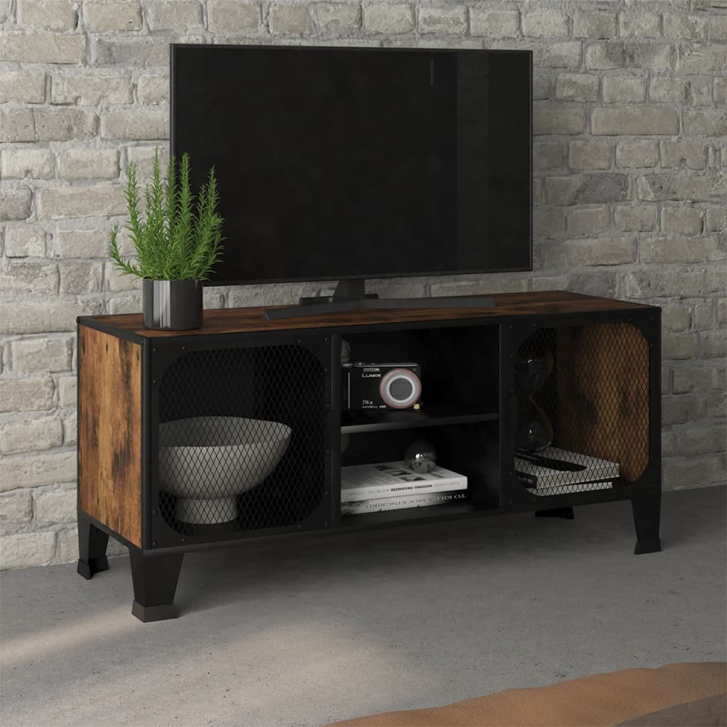 Meuble TV en Métal et Effet Bois Rustique - 105 cm-Mon Meuble TV-marron rustique-1-1