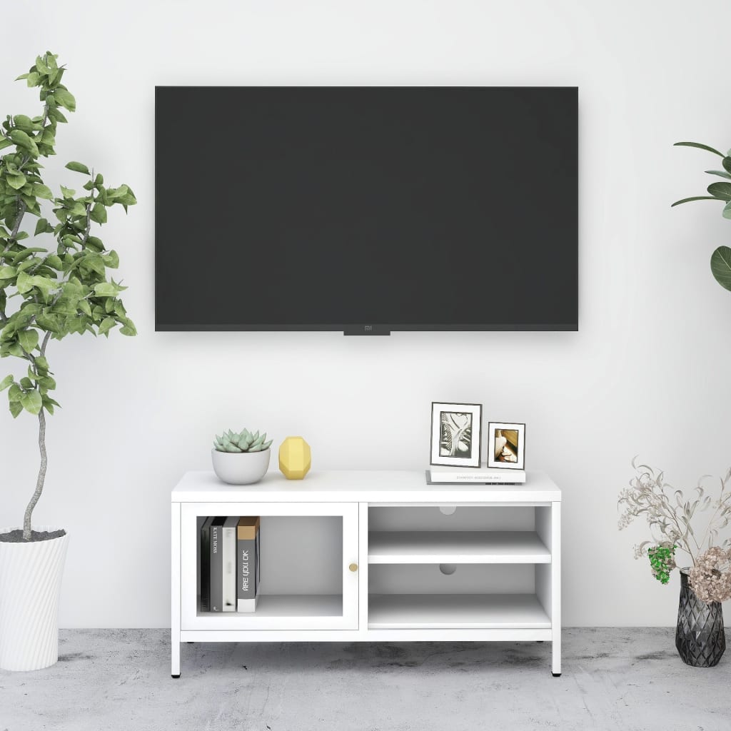 Meuble TV en Métal et Verre Blanc - 90 cm-Mon Meuble TV-1
